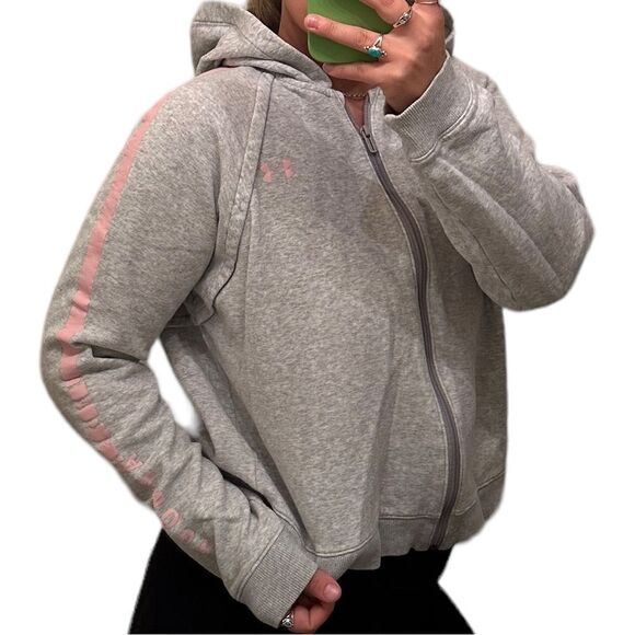 Under Armour gray pink strip girly sporty Y2K zip up comfy lounge hoody sweater - Picture 7 of 7